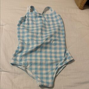 The Beaufort Bonnet Company Gingham Blue and White Kids Swim One Piece